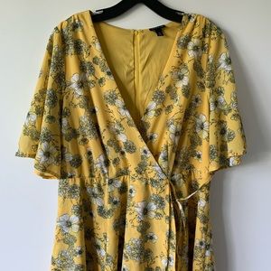 Torrid Yellow Floral Tie Waist Wrap Dress
